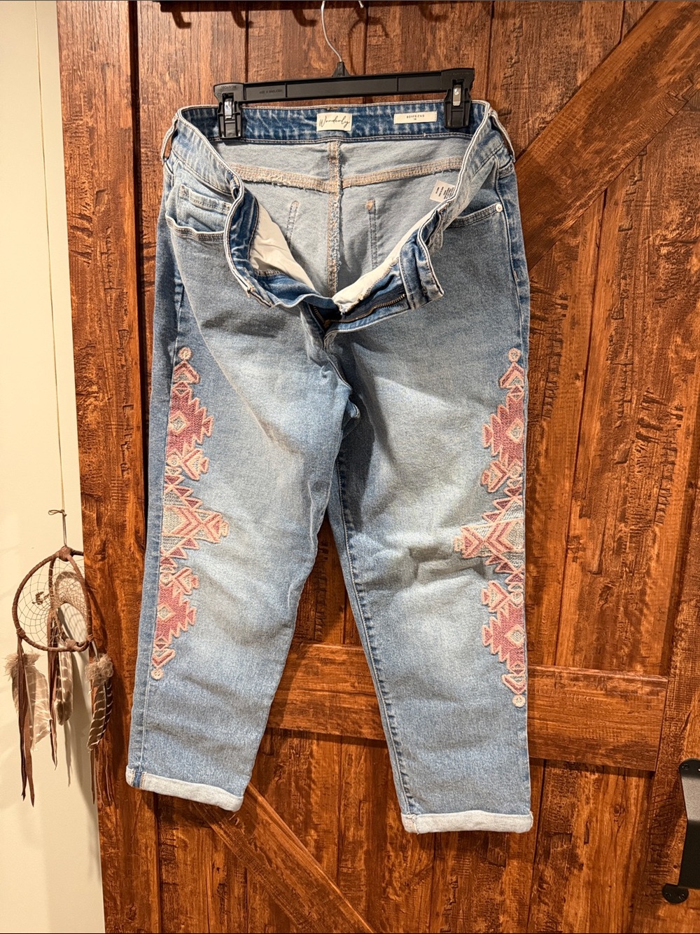 Wonderly Light Blue Boyfriend Jeans with Pink Embroidery